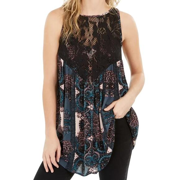 Intimately Free People Count Me In Trapeze Top Sleeveless Black Combo Small New - Picture 1 of 14